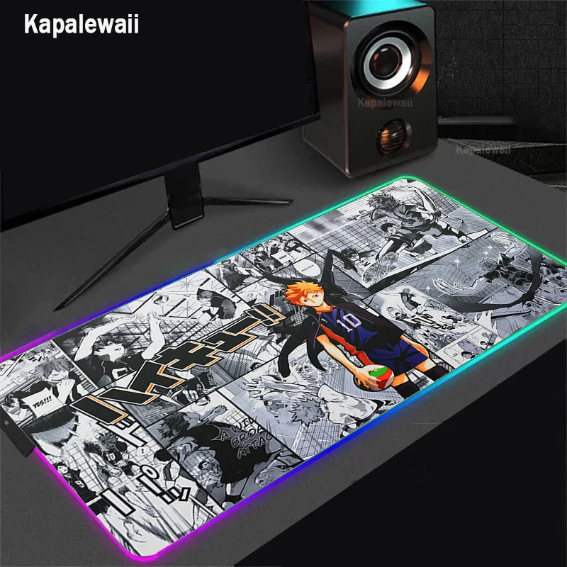 

Haikyuu Large Mouse Pad RGB Mousepad LED Glow Computer Gamer Masuepad Keyboard PC Desk Mat Office Accessories Table Mats 900x400