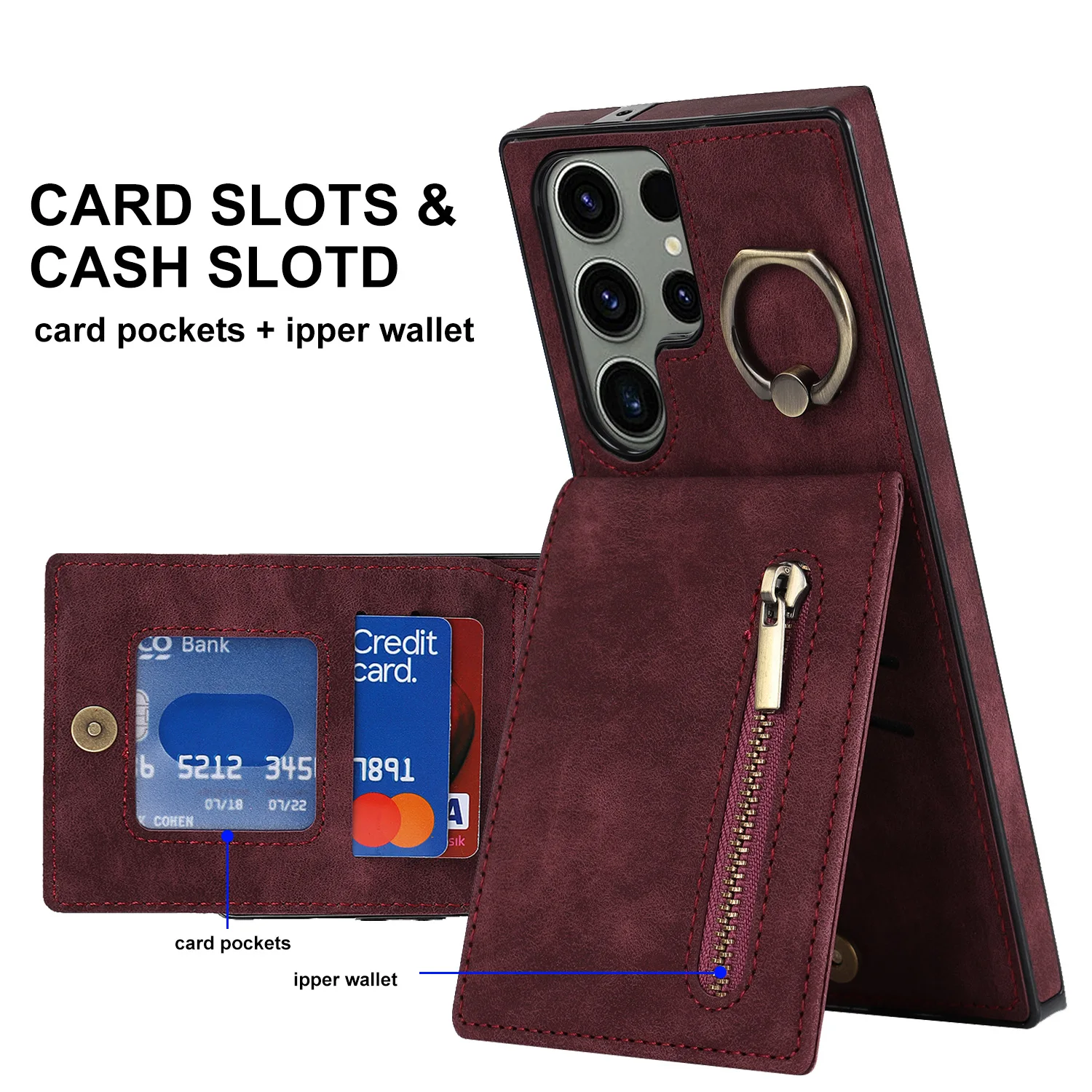 Leather Phone Case with Card Slot & Stand Feature