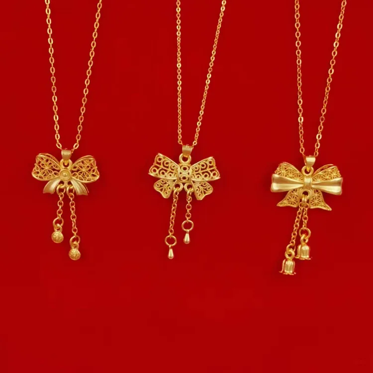 Romantic Fashion 18K Gold Necklace for Women Jewelry Gold Color Bow Pendant Necklace Chain Valentine's Day Birthday Gifts