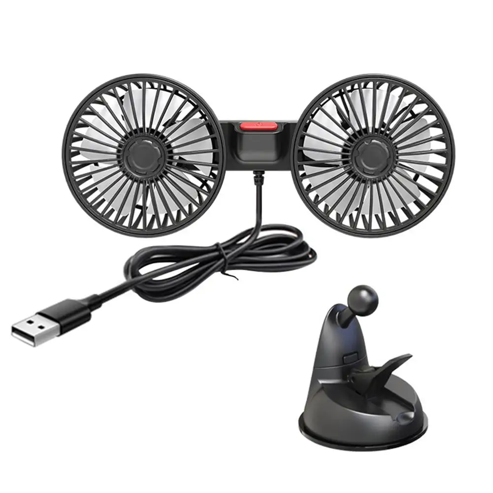 

Car Backseat Fan With Dual Heads 3 Speed Adjustable 360° Rotation Windshield Dashboard Cooling Air Circulator