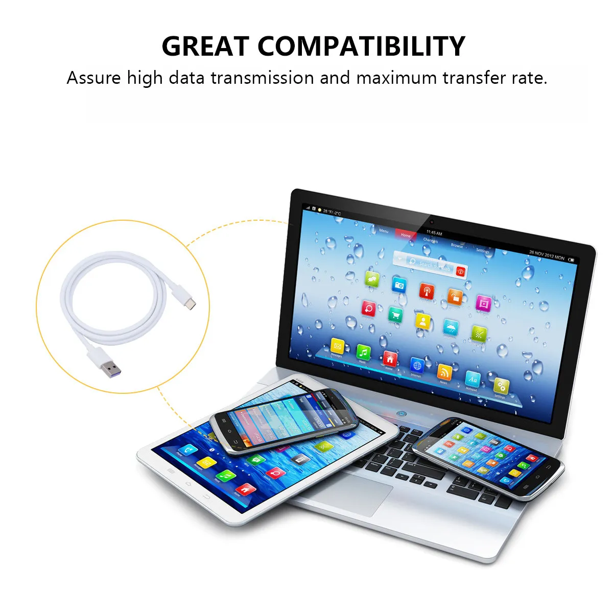 1Pcs Type-C 라인 고속 충전 데이터 코드 스마트폰과 호환되는 경량 내마모성 USB C 충전기