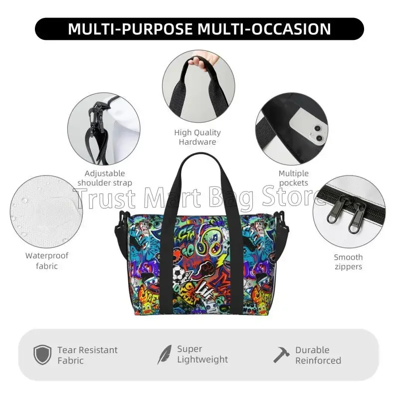 Cool Graffiti American Comic Book Collection Pop Art Travel Duffel Bags Foldable Weekender Overnight Carry on Bags Sport Gym Bag
