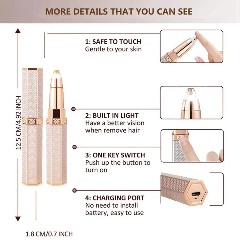 4 In1 Electric Full Body Epilator Facial Shaver for Women Painless Eyebrow Nose Leg Armpit Hair Epilator Bikini Trimmer Portable 4
