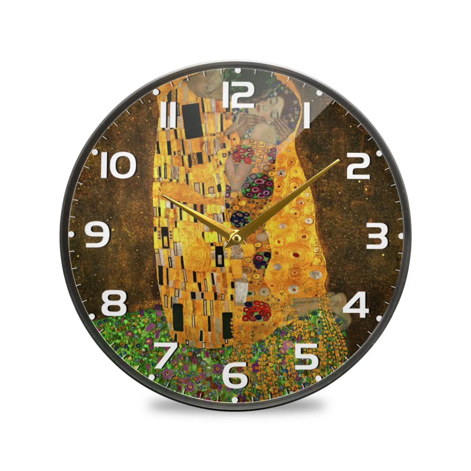 

Gustav Klimt Kiss Oil Painting Acrylic Wall Clock Round Non-Ticking Silent Hanging Wall Watch Quiet Desk Clock Home Decor Art