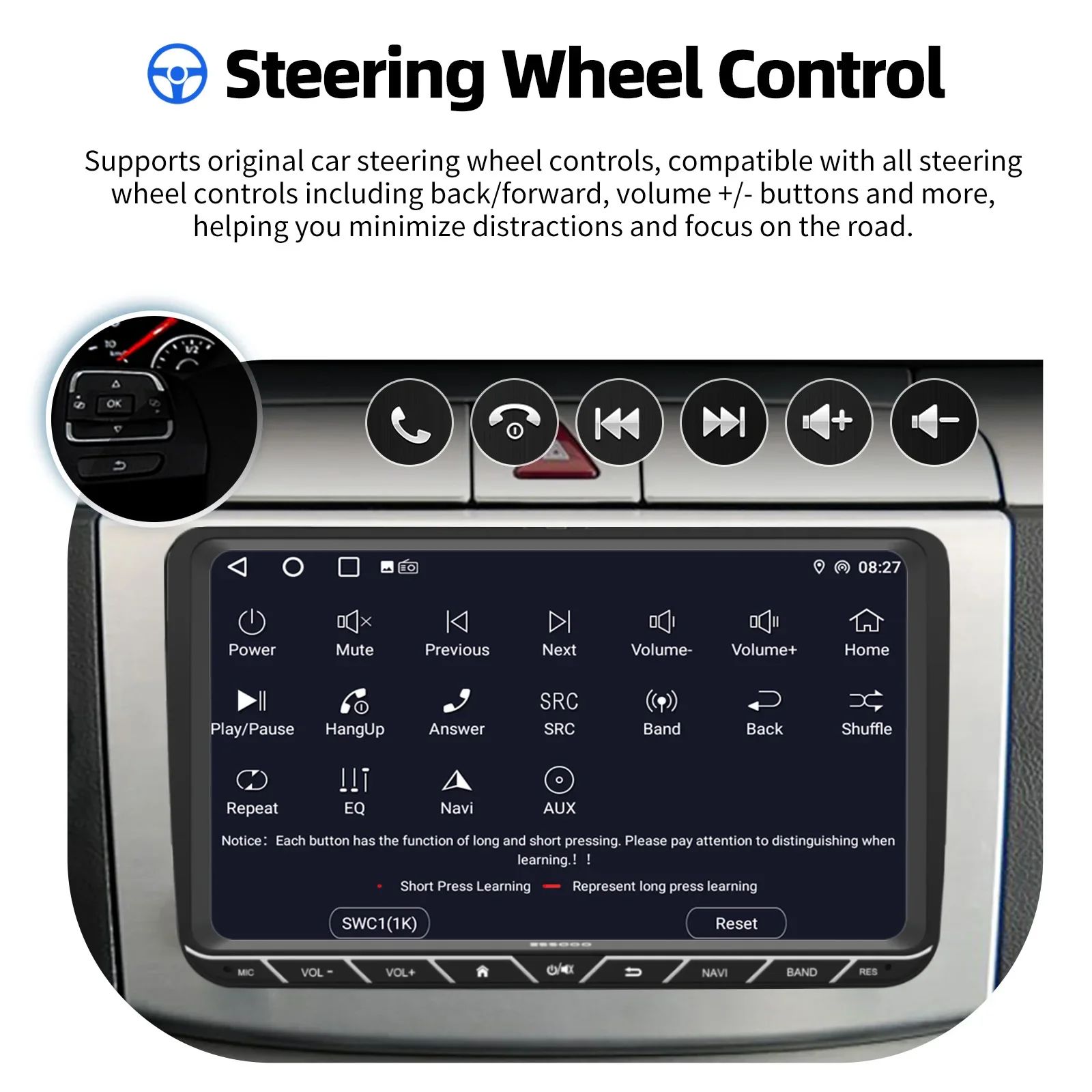 ESSGOO Autoradio Android15 9" 4+64 GB Bluetooth für VW Tiguan T5 Passat B6 B7 Golf 5 6 Touran Polo Caddy EOS Jetta 6R CarPlay GPS Navigation RDS WiFi Lenkradsteuerung Mirror Link Touchscreen Wireless CarPlay Android Au – Detail 18