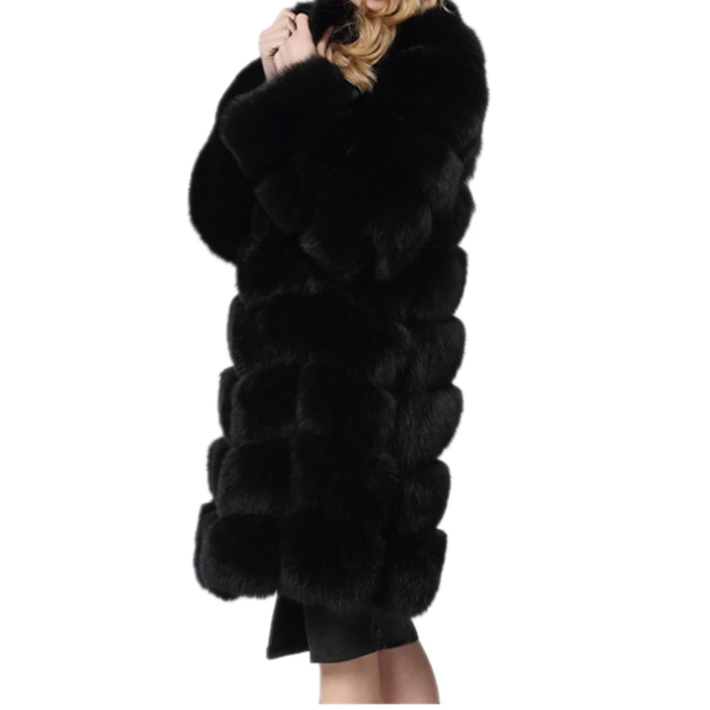 Lisa Colly Women Long Sleeves Stand Faux Fox Fur Coat Jacket Women Winter Warm Luxury Fake Fur Coat Thick Furs Coat Overcoat