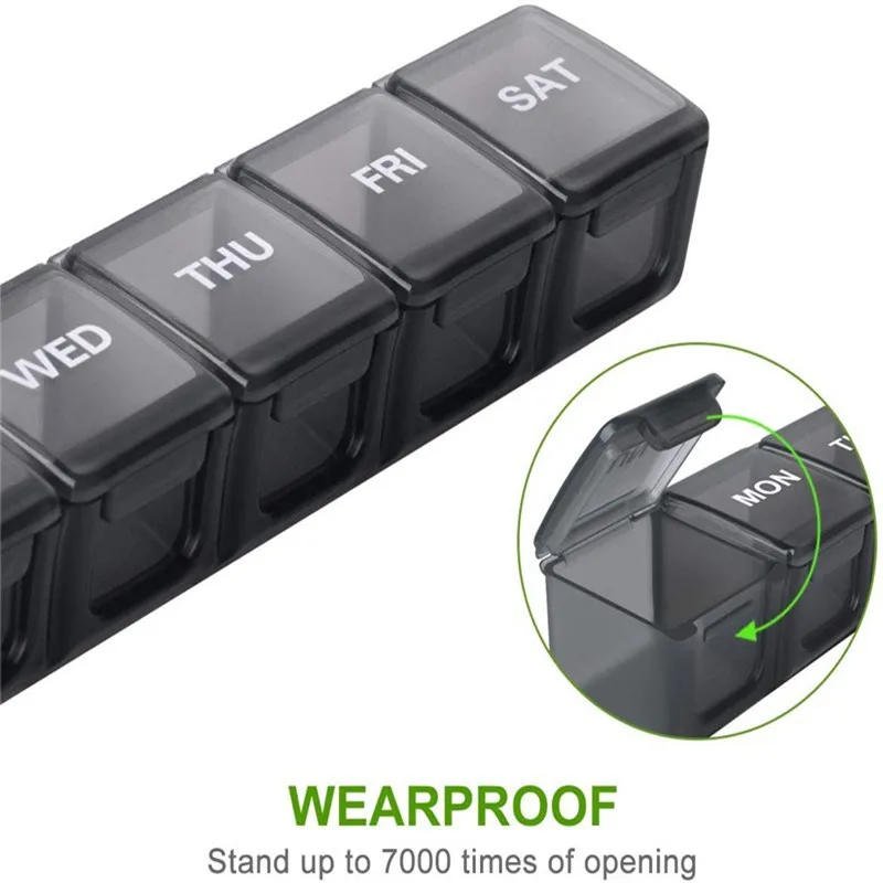 Compact 7-Day Pill Organizer with Large Compartments for Vitamins and Supplements