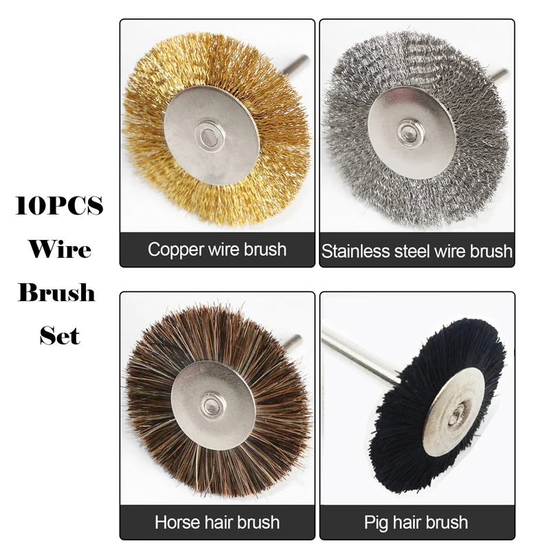 10 Pz 25/38mm Mini Filo Di Acciaio Inox Spazzola In Ottone Strumento Rotante Per Lucidatura Mola A Forma Di T Ruota, Accessori Dremel - Foto 5