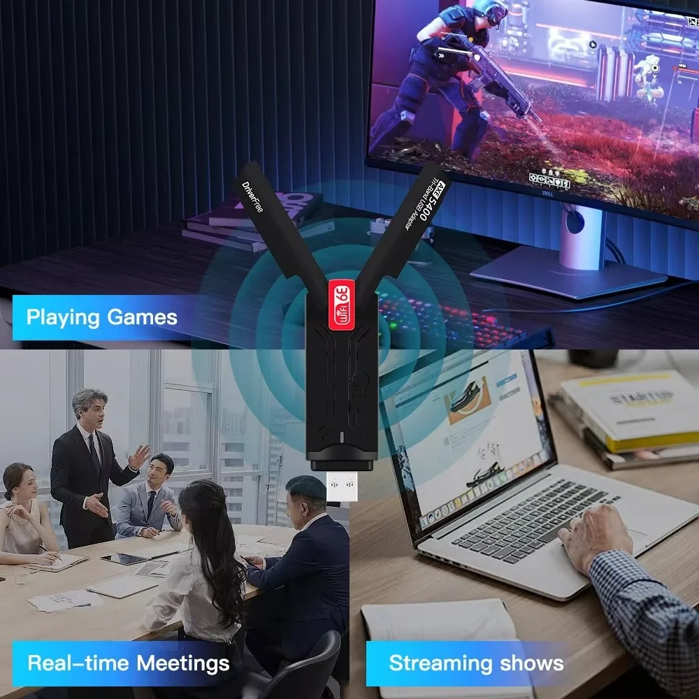 6GHz 트리플 밴드 WiFi6E AX5400 USB 3.0 어댑터 무선 카드 Win 10/11 용 PC/노트북 용 802.11AX 고 이득 안테나