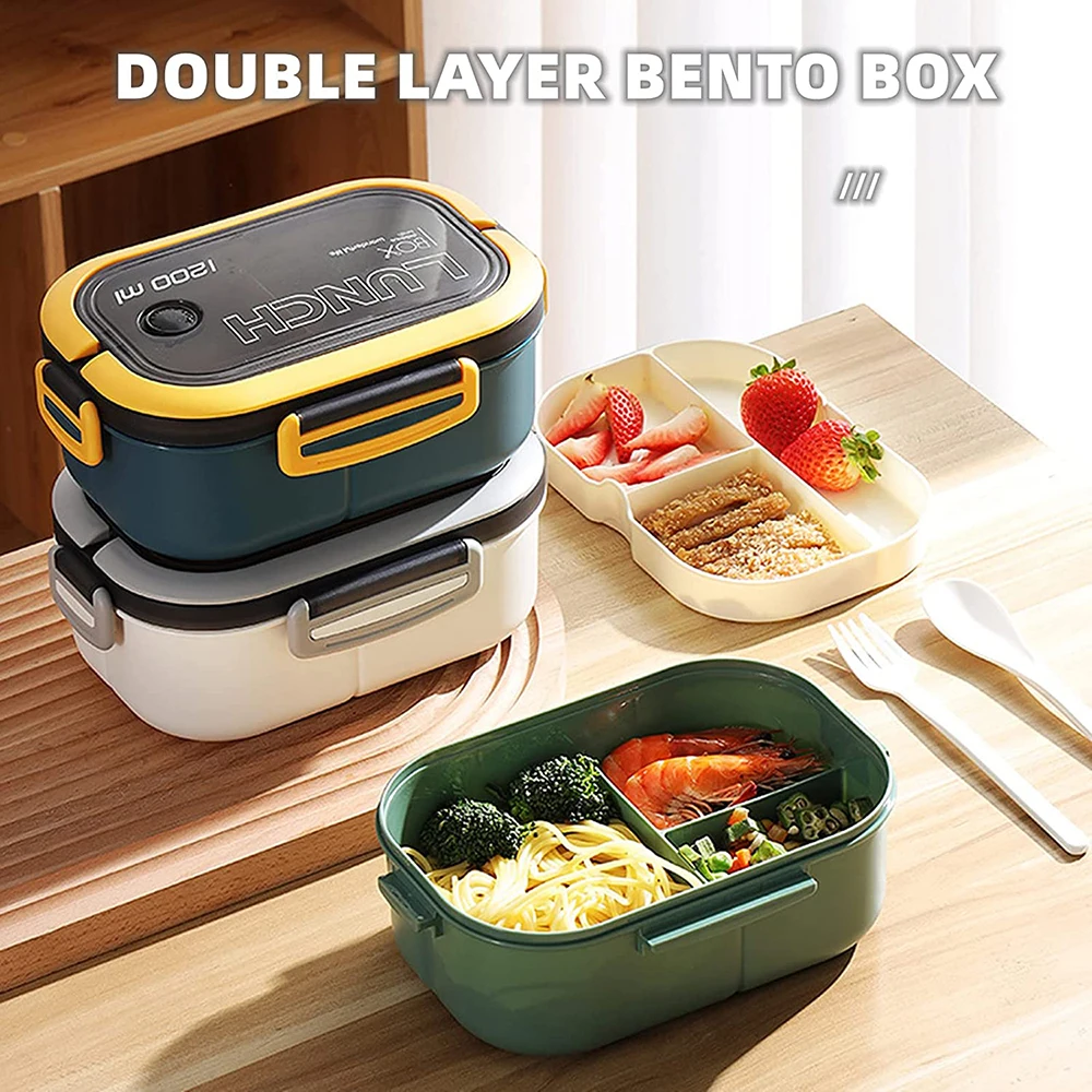 New Bento Box for Adult/kids/toddler 2 Layers Stackable Lunch Box with  Compartments 49oz Divided