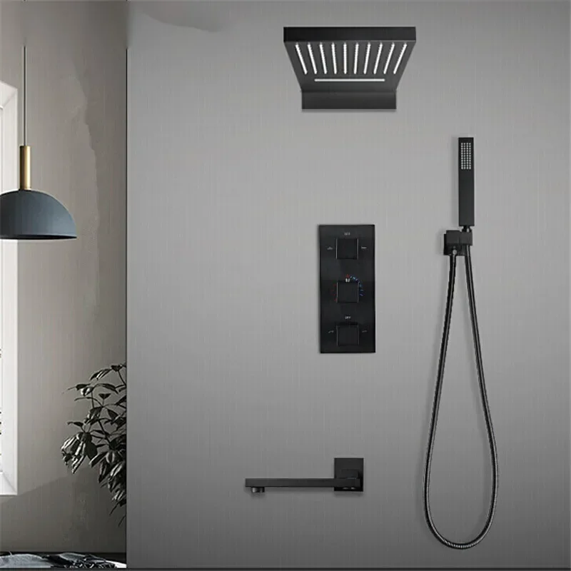 Description Picture 5 of itemBrushed Gold Thermostatic Bathroom Shower Faucet In Wall Bath and Set Mixer Bath and Rainfall Shower