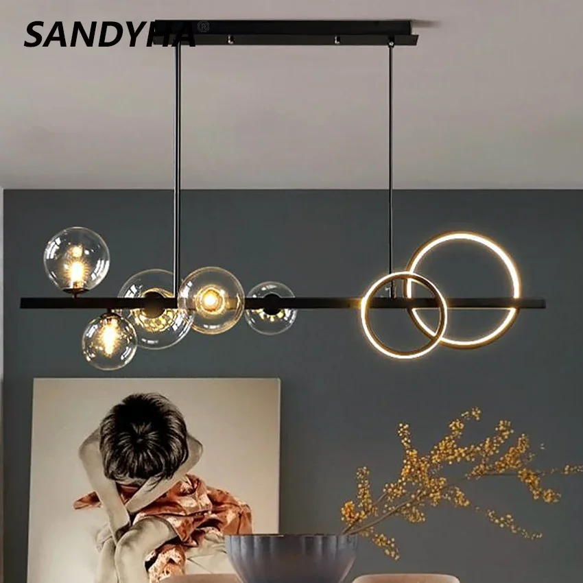 

SANDYHA Modern Chandeliers Glass Ball Magic Bean Molecule G9 Lamp for Dining Living Room Led Ceiling Hanging Light Creative