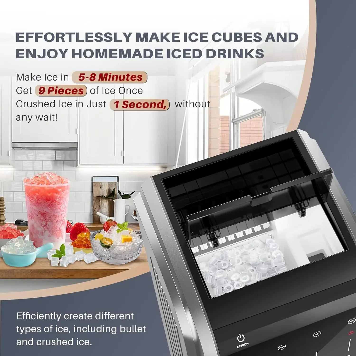 5-in-1 Water Cooler with Ice Maker, Water Dispenser for 5 Gallon Bottle, Bottom Loading, Hot/Cold Water Dispenser Built-in Bulle 3