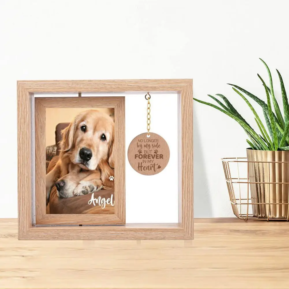 Pet Memorial Wooden Photo Frame Rotatable Double-sided 4x6-Inch Desktop Dog Cat Pic photo frame wood photo frame wood frame wood picture frame
