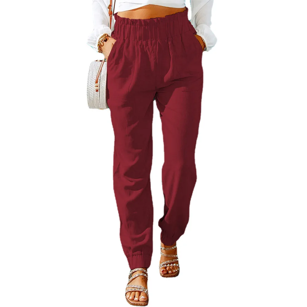New Women's Clothing with Ruffled Elastic Waistband and High Waisted Pants 3
