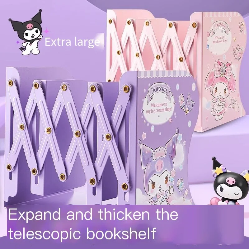 Sanrio Kuromi Cartoon Retractable Metal Book Stand Desktop Student Folding Melody Bookshelf Simple Book Storage with Partition
