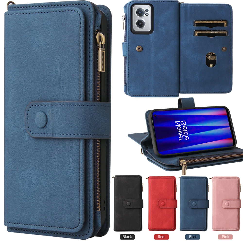 

For Oneplus Nord CE 2 Lite 5G Multi 15-Card Zipper Leather Wallet Case for OnePlus 10T Ace Pro Nord CE 3 Lite N30 N 20 N10 Case
