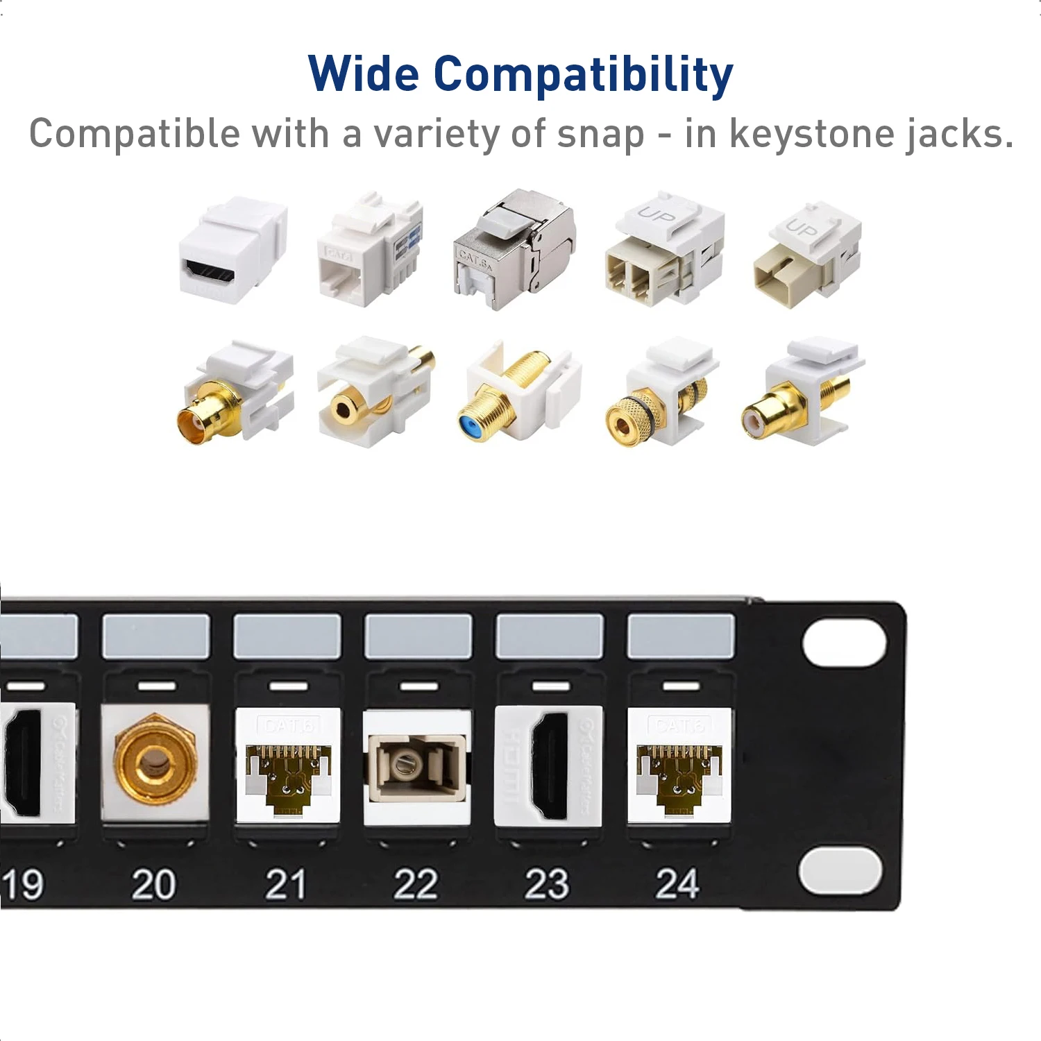 ZoeRax RJ45 geschirmtes Patchpanel mit CAT7 Keystone-Buchse, 1U 19-Zoll-Patchpanel mit abnehmbarer Rückwand für CAT7/6A Ethernet-Kabel – Detail 4
