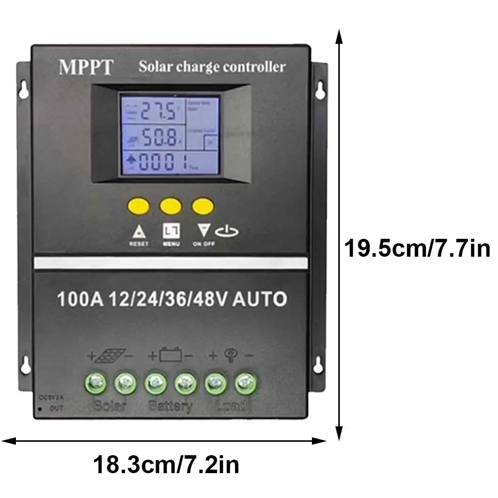 100A MPPT Solar Charge Controller Intelligent Regulator LCD Dual USB 12V/24V/36V/48V for Lead-Acid Lithium Solar Panel Battery ﻿
