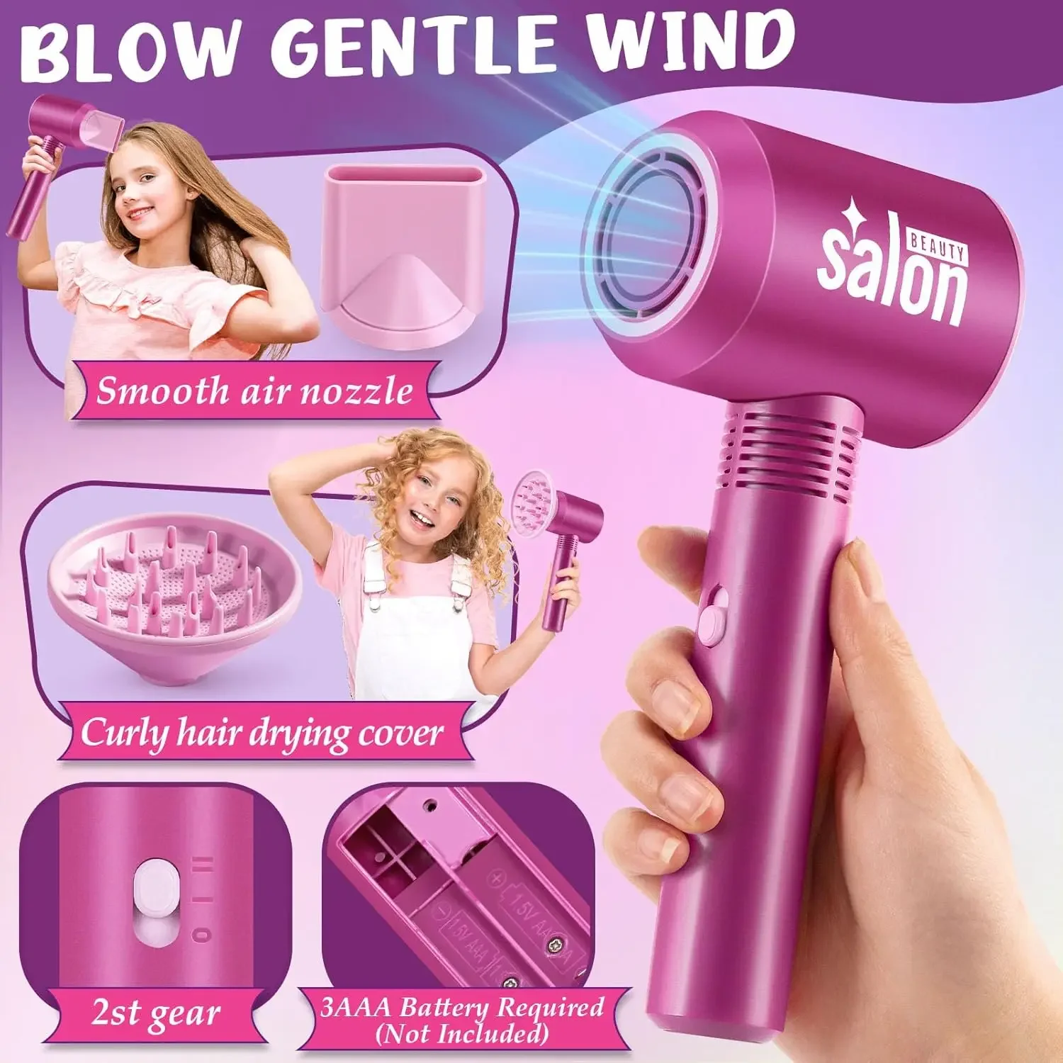14pcs Hair Salon Pretend Play Toys for Girls, Makeup Playset Toddler Dress Up Beauty Stylist Kit, Hairdryer&Straightener, Gift