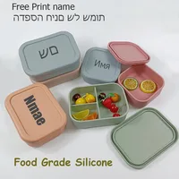 Silicone Lunch Box 3 Compartment Personalized Name Bento Box Leakproof Silicone Lunch Box Kids Divider Portable Picnic Food Box 1