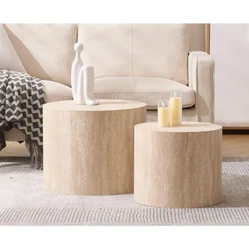 Modern Travertine Coffee Table Set 1