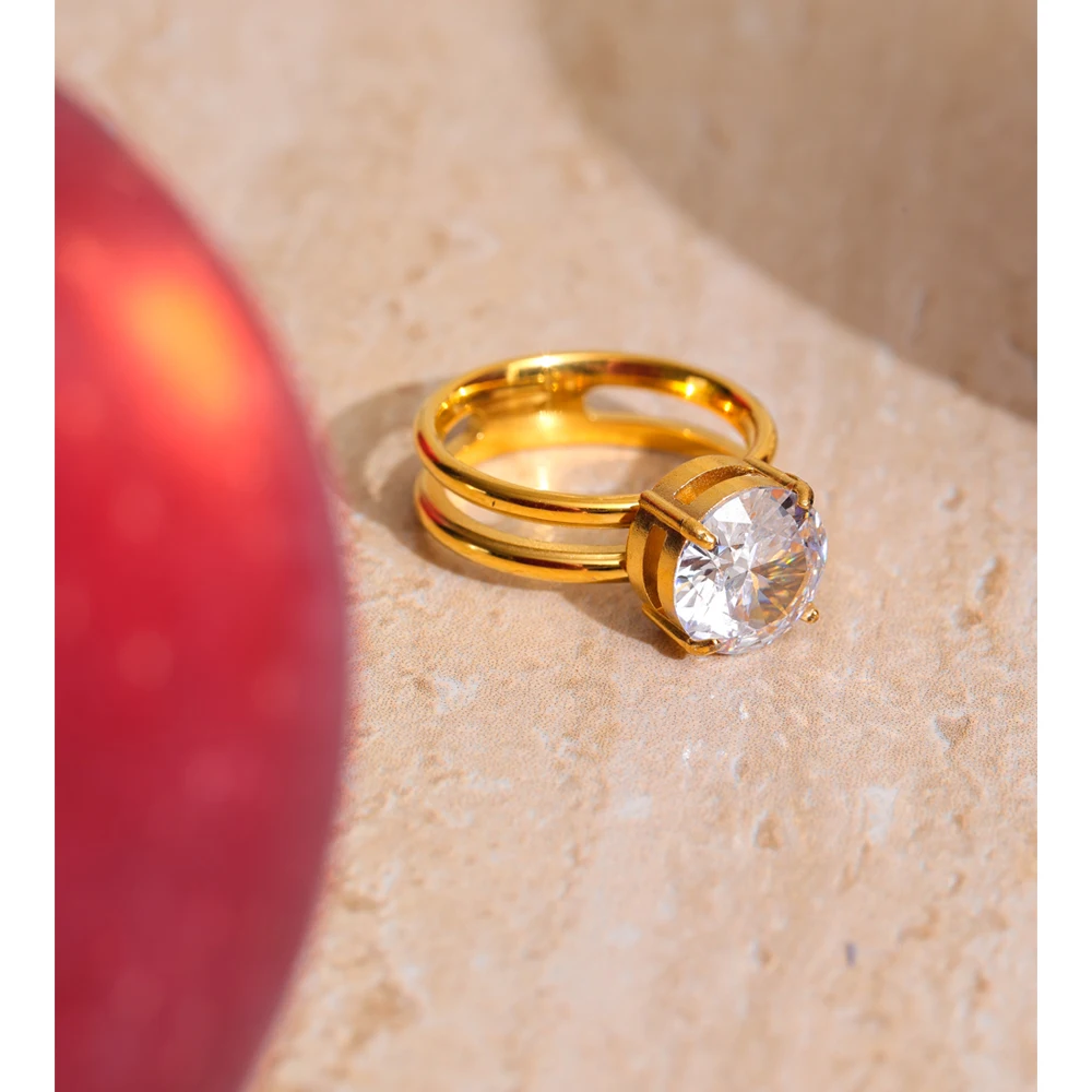 Yhpup 18K Gold PVD Plated Engagement Ring