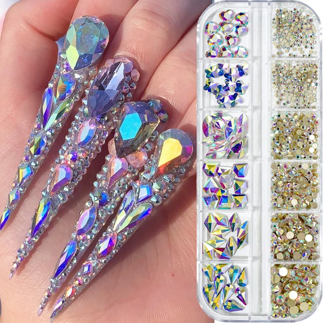 12 Grids Mixed Colorful Rhinestones for Nails 3D Crystal Metal Shiny Charm  Nail Ar Decorations Design Manicure Diamonds Decals - AliExpress