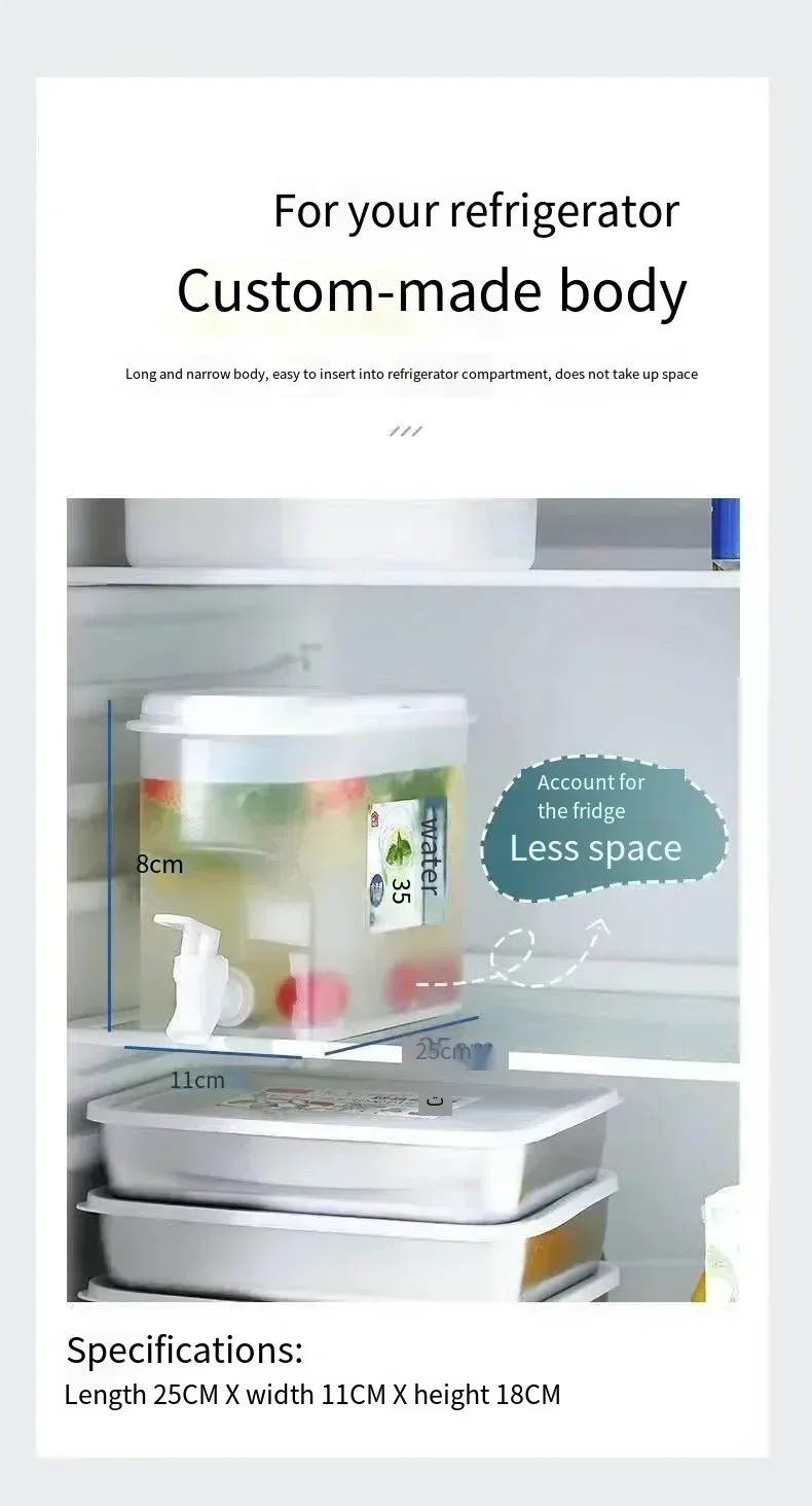 Description Picture 4 of item3.5L Large Capacity Cold Water Pitcher Cold Kettle with Faucet In Refrigerator Iced Beverage Dispenser Refrigerator and Spigot
