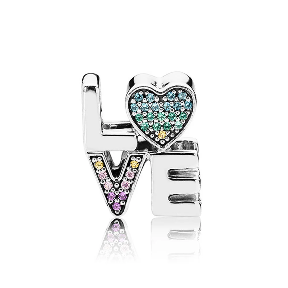 

Authentic 925 Sterling Silver Bead Multi-Color Love Charm Fit Pandora Women Bracelet Bangle Gift DIY Jewelry