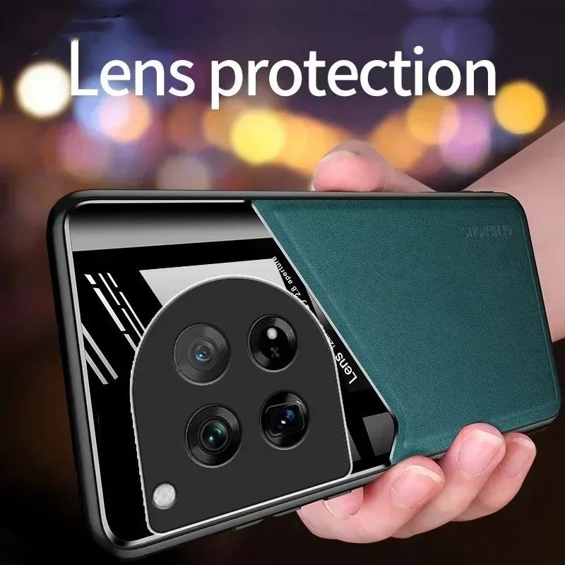 Étui en cuir texturé pour OnePlus 12 12R 11 11R 10 Pro 10T avec support à ventouse magnétique pour voiture Coque Fundas Capa_voghion.com