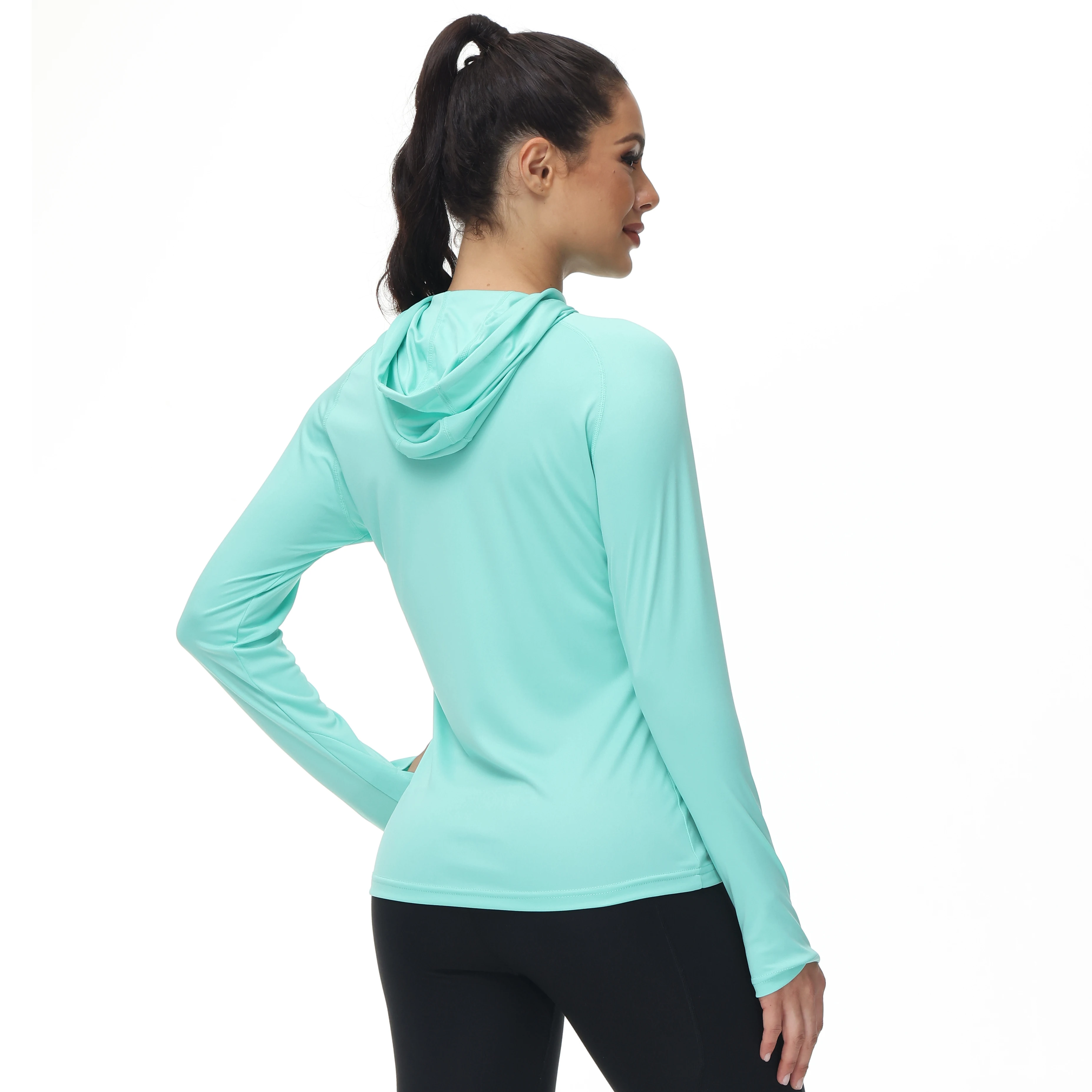Damen UPF 50+ Rash Guard Langarmshirts Sonnenschutz Schnell trocknend Leichtes T-Shirt Schwimmen Wandern Laufen Angeln – Detail 6