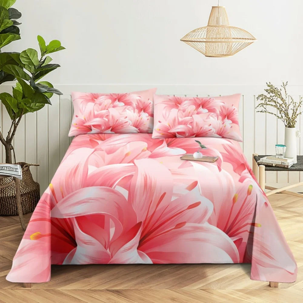 Rosa Rose Bettlaken-Sets, 3D-Druck, Blumen, flach, weicher Bezug für Damen, Kinder, Mädchen, König, Königin, volle Zwillingsgröße, Leinen-Raumdekoration – Detail 13