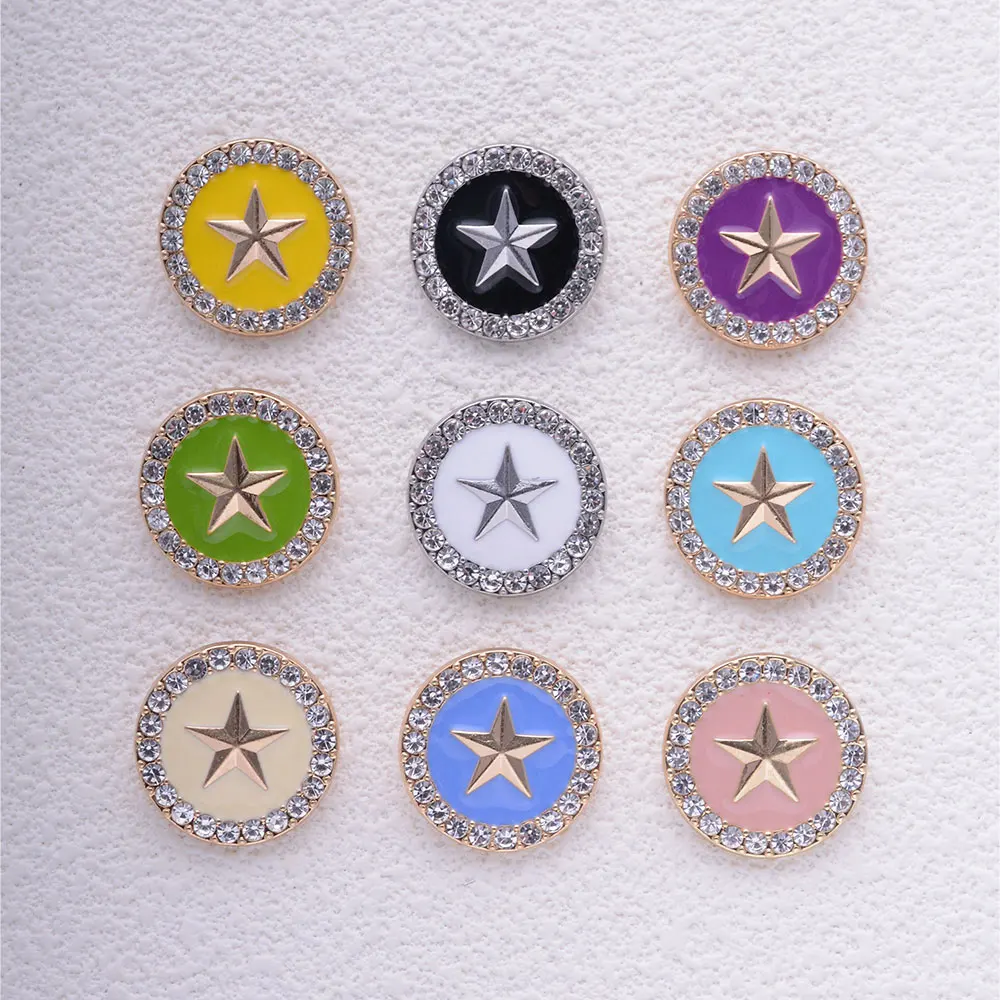 의류용 원형 금속 단추 유니폼 가디건 코트, 봉제 버튼 액세서리, 개성 오각형 라인석, 5 개/팩