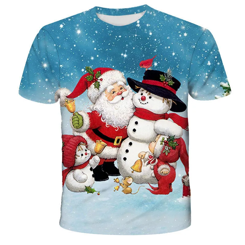6XL Plus Size Men's Clothing Christmas T-Shirts Short Sleeve 3D Santa Claus And Snowman Printing Cartoon Man Tops Tees Oversized