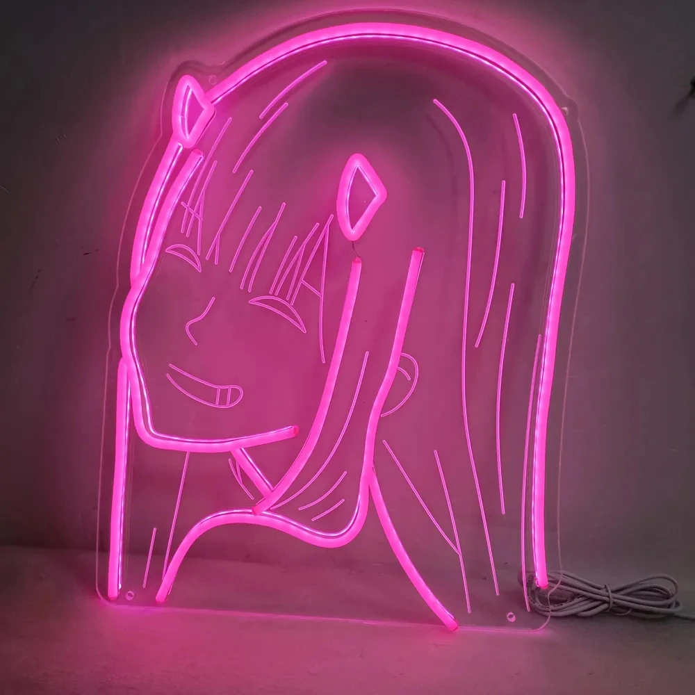 New Cartoon Anime Zero Two Girl LED Neon Sign USB Pink Light 13X16.3in Custom Kawaii LED Neon Signs Room Wall Hanging Decor Lamp