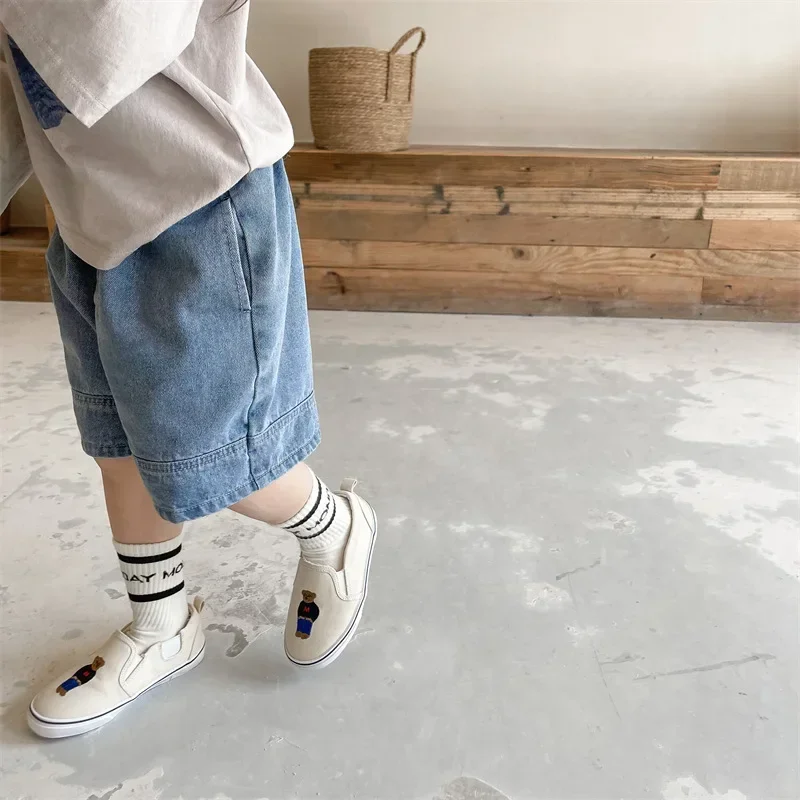 Baby Summer Denim Shorts Boys and Girls Patched Solid Color Short Pants for Kids Toddlers Korean Pants 2119B