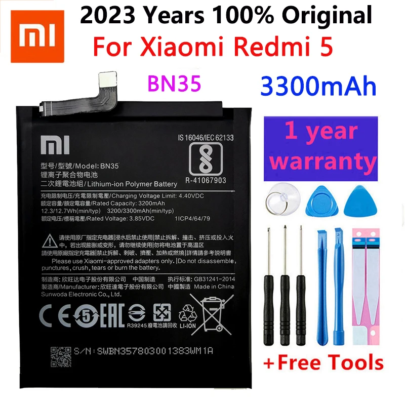 

Xiao Mi Original Phone Battery BN35 For Xiaomi Redmi 5 5.7" Replacement Battery 3300 mAh High Capacity Phone Batteries+Tools