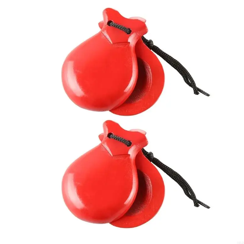 A9LD 2 Pcs Flamenco Dance Castanets with String Percussion Musical Instrument
