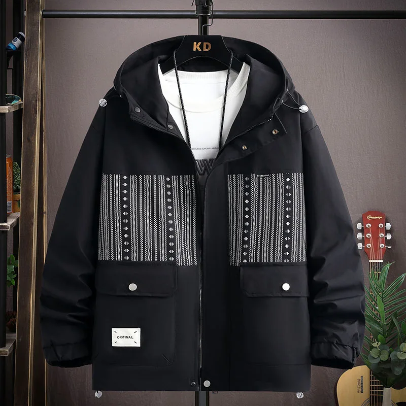 

Куртка мужская демисезонная с капюшоном, Повседневная Свободная уличная ветрозащитная парка, Классическая верхняя одежда, 2024