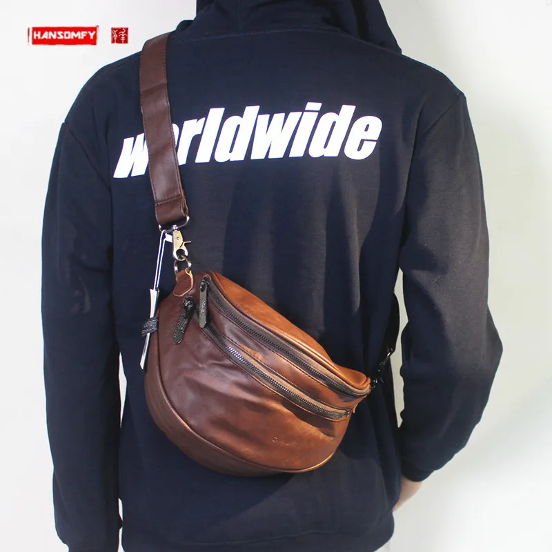

New Soft Leather Broadband Saddle Bag Large Capacity Crossbody Bag Men's Messenger Bag Fashionable Men's Shoulder Chest Bags