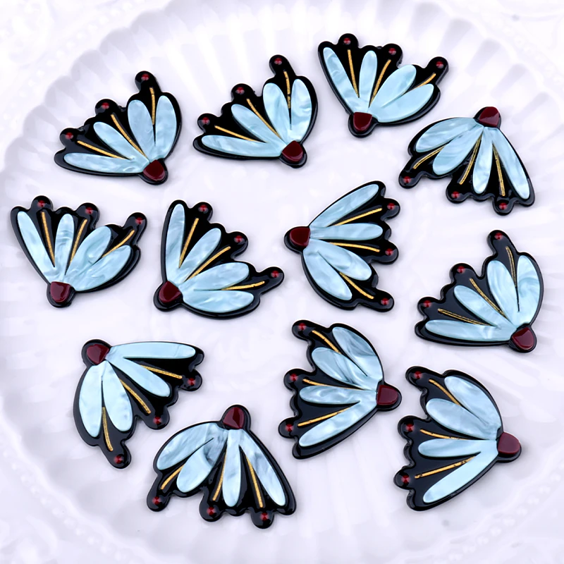 

5pcs 35x28mm Beauty Flowers Print Beads for DIY Jewelry Making Acrylic Party Earring Necklace Decoration Accessories No Hole