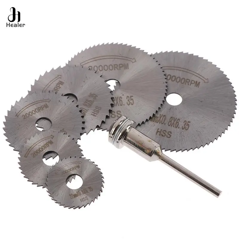 7Pc Metal Circular Saw Disc Wheel Blades Shank High Speed Steel Mini Saw Blades with Mandrels Drill Warehouse Rotary Wood Cutout