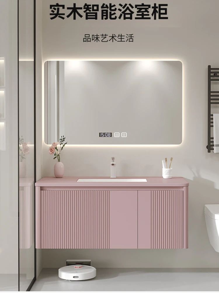 *Bathroom Cabinet Slate Seamless Integrated Washbasin Waterproof Smart Mirror French Washstand