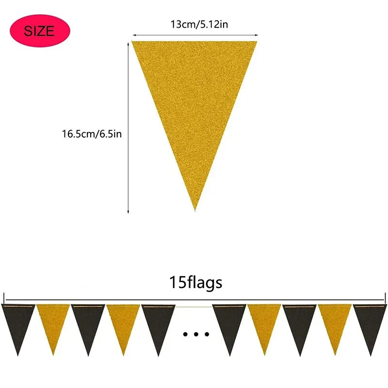 Birthday Wedding Graduation Party Black Gold Triangle Flag Party Background Banner Decoration party decorations birthday banner paper birthday banner triangular flags jute triangular banner