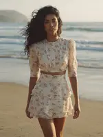 Ensemble jupe et haut plissé en mousseline imprimé pour femme, manches bouffantes, mini-jupe à volants, collection été 2026 4