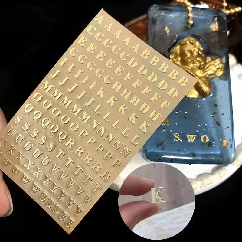 2Pcs 금속 26 미니 알파벳 장식 스티커 DIY 실리콘 몰드 공예용 금색 은색 에폭시 수지 필러