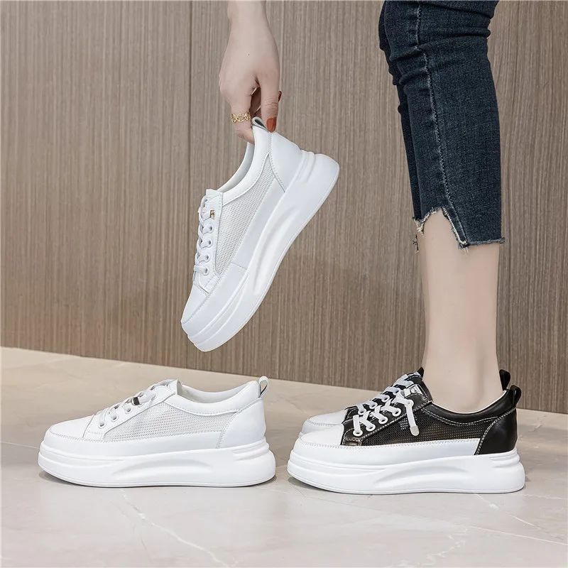 

Leather Women Casual Shoes Mesh Comfortable breathable Platform Woman Sneakers Trainers summer shoes ST518