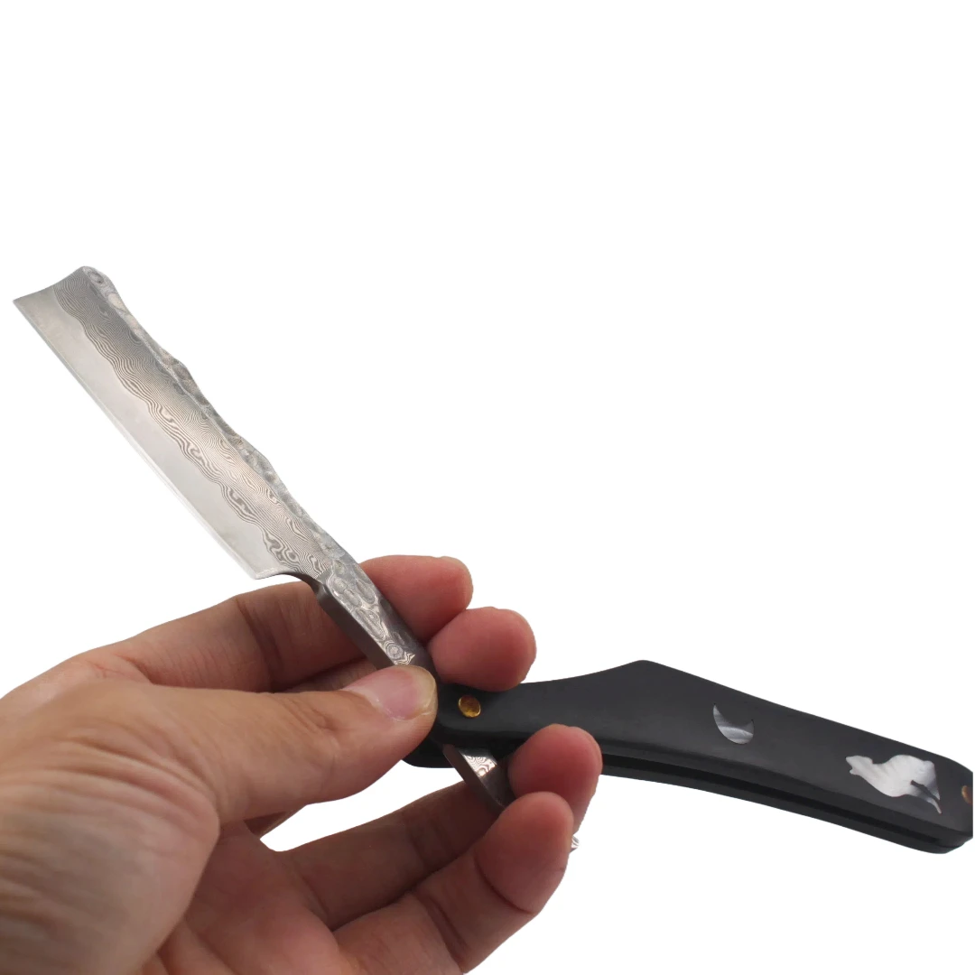 다마스커스 면도칼 - 남성용 샌달우드 빈티지 면도칼 - 다마스커스 스틸 이발사 면도칼 - 남성용 스트레이트 엣지 면도칼