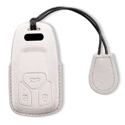 Premium Leather Suede Car Key Case Cover with Keychain Accessories (White set 2)